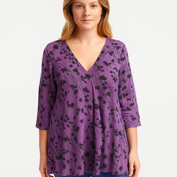 Lane Bryant Tops - 2/$30 Lane Bryant Floral Print Quarter Sleeve V-Neck Blouse Purple 10/ 12 #9928
